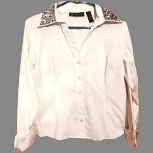 International Concepts Sequined White Blouse Size 10